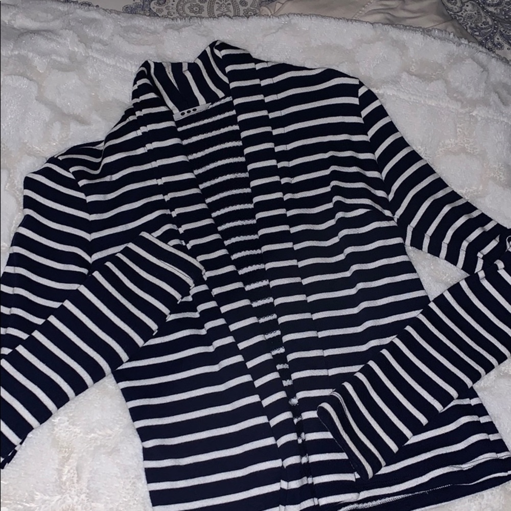 Three dots blue and white striped cardigan - EUC